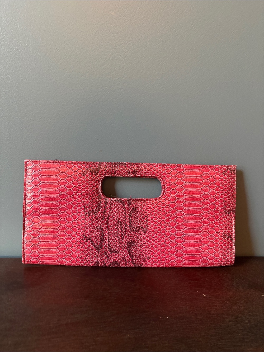 Hot Pink Snake-Embossed Cutout Handle Clutch